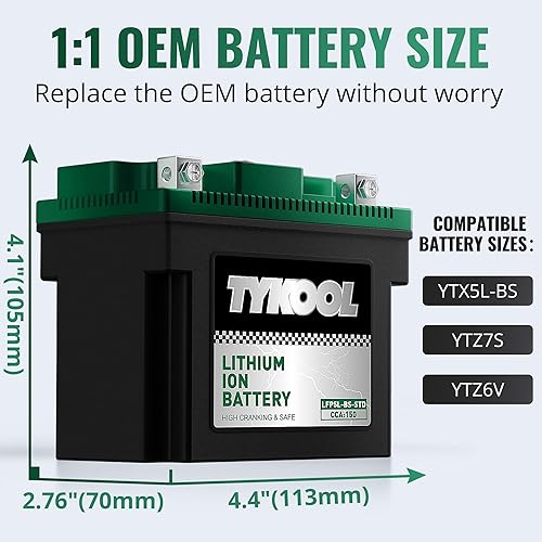 Miniatura 3 de TYKOOL YTX5L-BS YTZ7S - 2X amperios de arranque 150A, batería de litio LiFePO4 para motocicleta, 12.8 V 3 Ah, lectura digital, compatible con ATV,