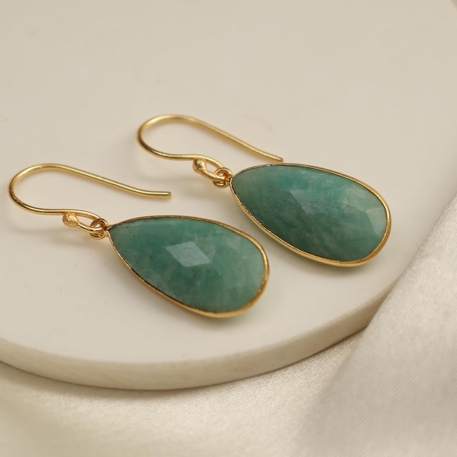 Gempires Genuine Gemstone Faceted Long Pear Gemstone Drop Dangle Hook Earrings, Statement Jewelry For Her, 1.5 inch Drop 14K Gold Plated, Gift For Woman - Image 6