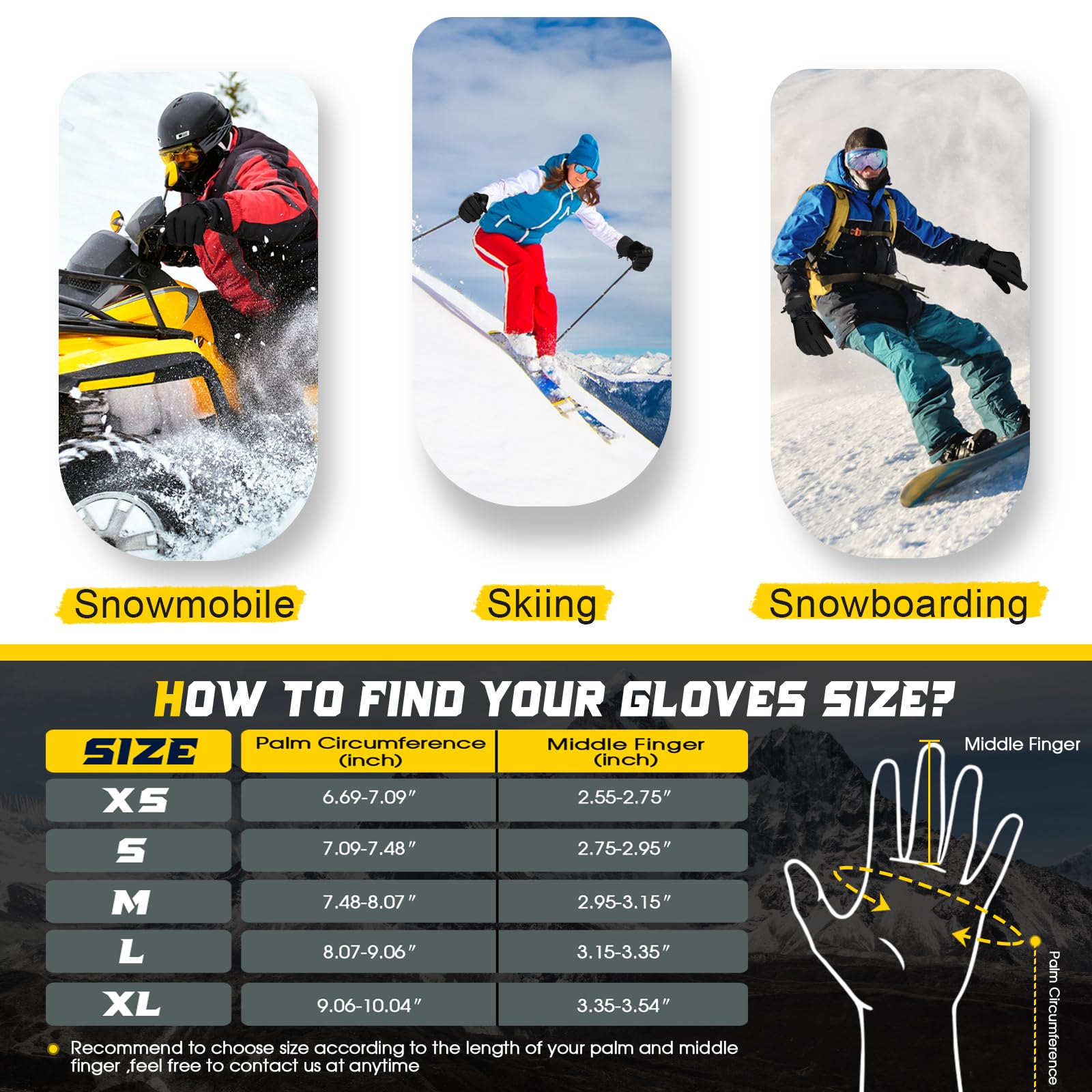 MORXPLOR Guantes de nieve de esquí para hombres y mujeres, 3M Thinsulate aislados cálidos guantes de snowboard de invierno, impermeables a prueba de viento, guantes de moto de nieve para clima frío