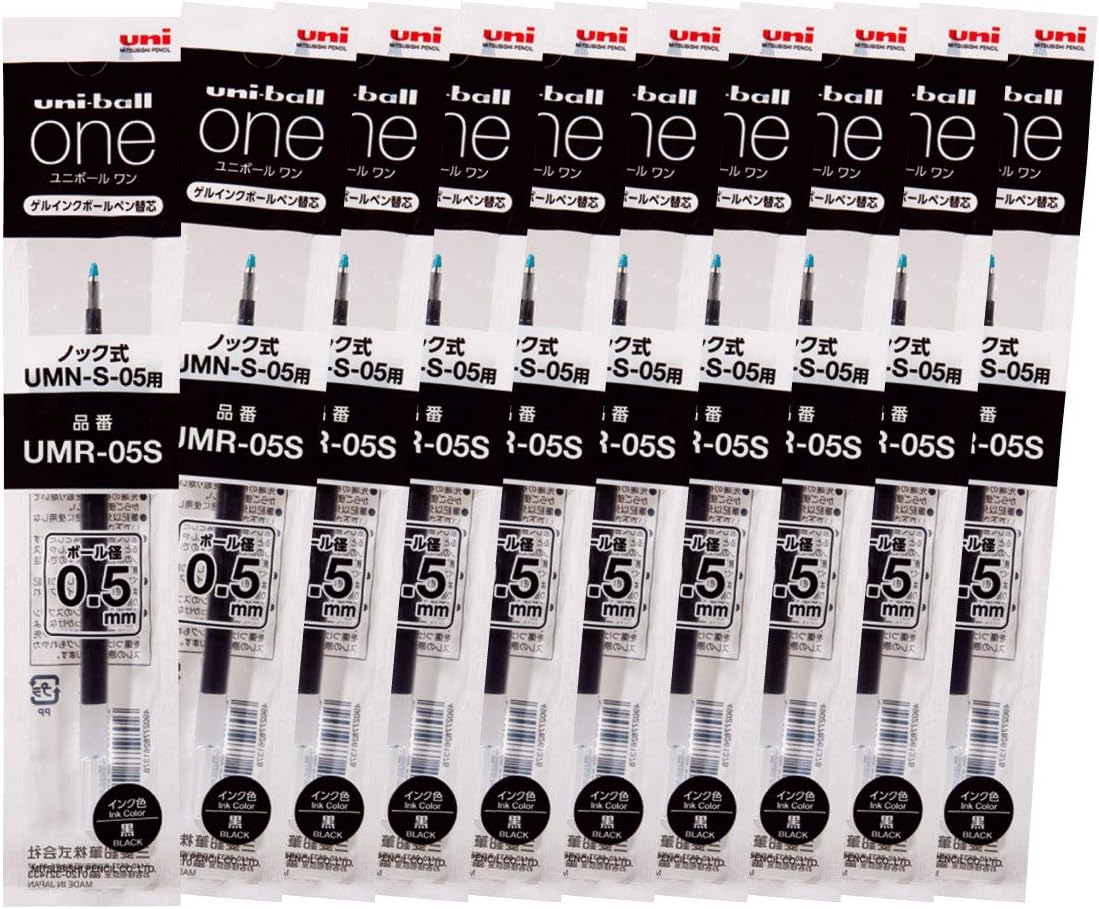 Mitsubishi Pencil Uni-Ball One Gel Ballpoint Pen Refill, 0.5, Black, 10 Pieces, Hako UMR05S.24