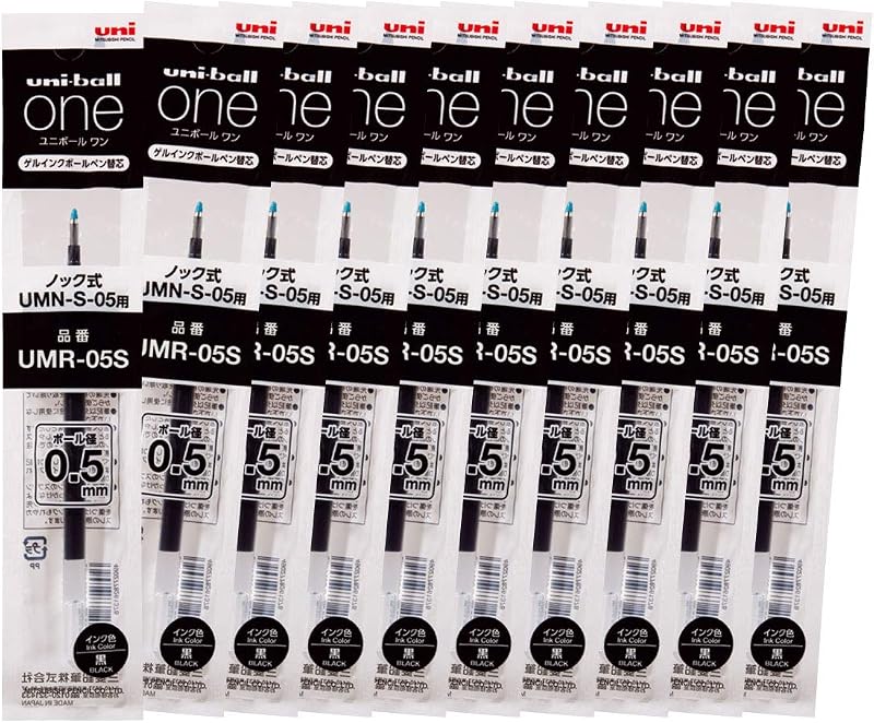 Mitsubishi Pencil Uni-Ball One Gel Ballpoint Pen Refill, 0.5, Black, 10 Pieces, Hako UMR05S.24