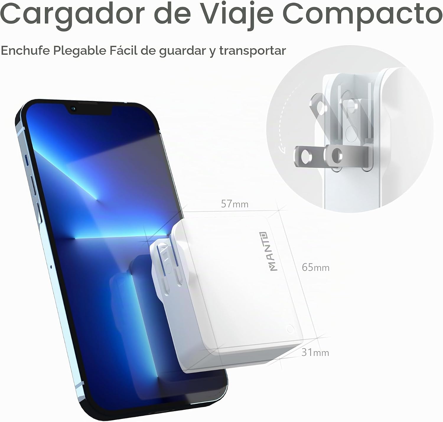 MANTO Cargador USB de Viaje Internacional, Adaptador de Corriente con Enchufes Intercambiables US/UK/EU/AU, 4 Puertos USB-A, Salida Total 4.4A/22W, Compatible con iPhone, Samsung, iPad 10