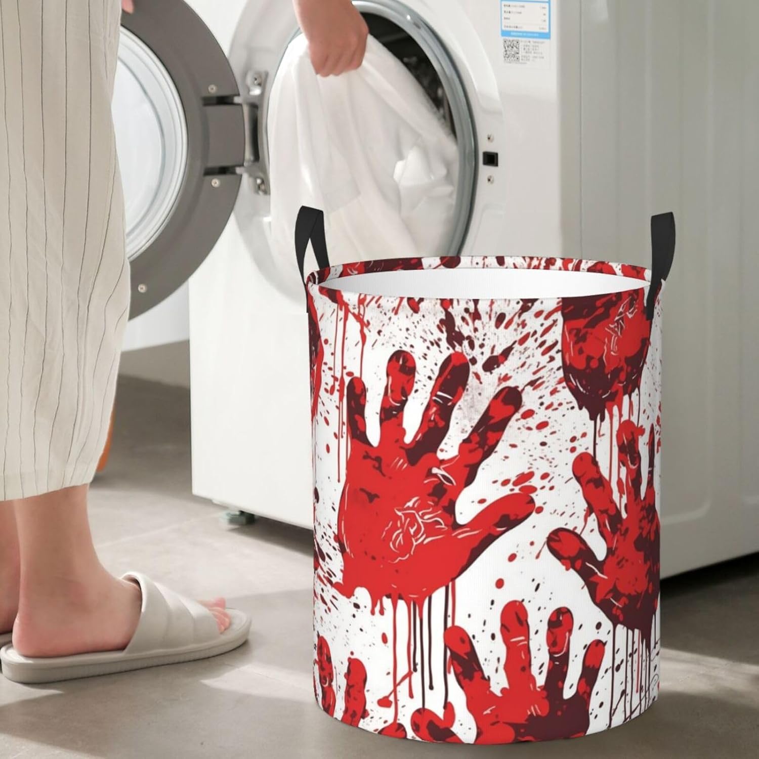 Bloody Handprints Laundry Basket With Handles, Foldable Laundry Hamper Oxford Cloth Dirty Clothes Basket Waterproof Clothes Toys Storage Bin Organizer for Bedroom Bathroom Dorm