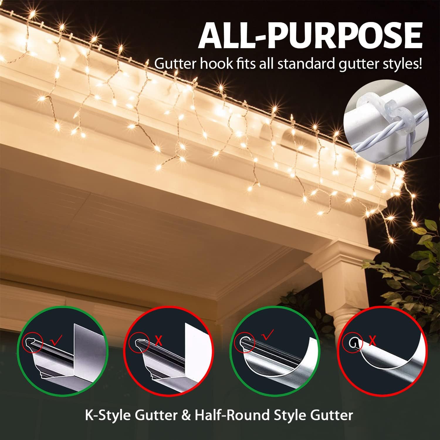 LUOLIIL VOE Christmas Light Clips, 200 Pack Christmas Light Hooks, Gutter Clips Hanging Outdoor Lights Roof Clips for Christmas Party Outside String Light Decoration