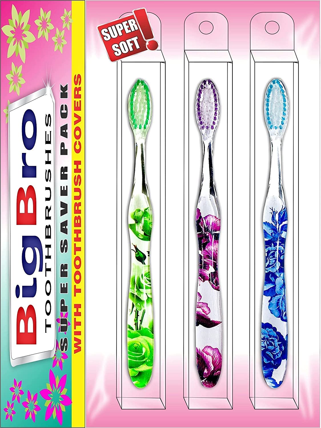 BigBro Toothbrush Extra Soft Bristles for Adults Men And Women Multicolor (Super Saver Pack of 3)
