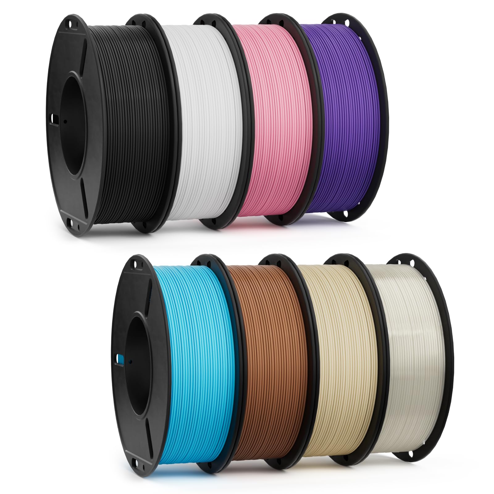 PLA 1.75mm 3D Printer Filament, 8 Pack 250g Bundle | Dimensional Accuracy +/- 0.02mm, Neatly Wound, No Clogging, Black/White/Pink/Purple/Translucent/Sky Blue/Brown/Beige