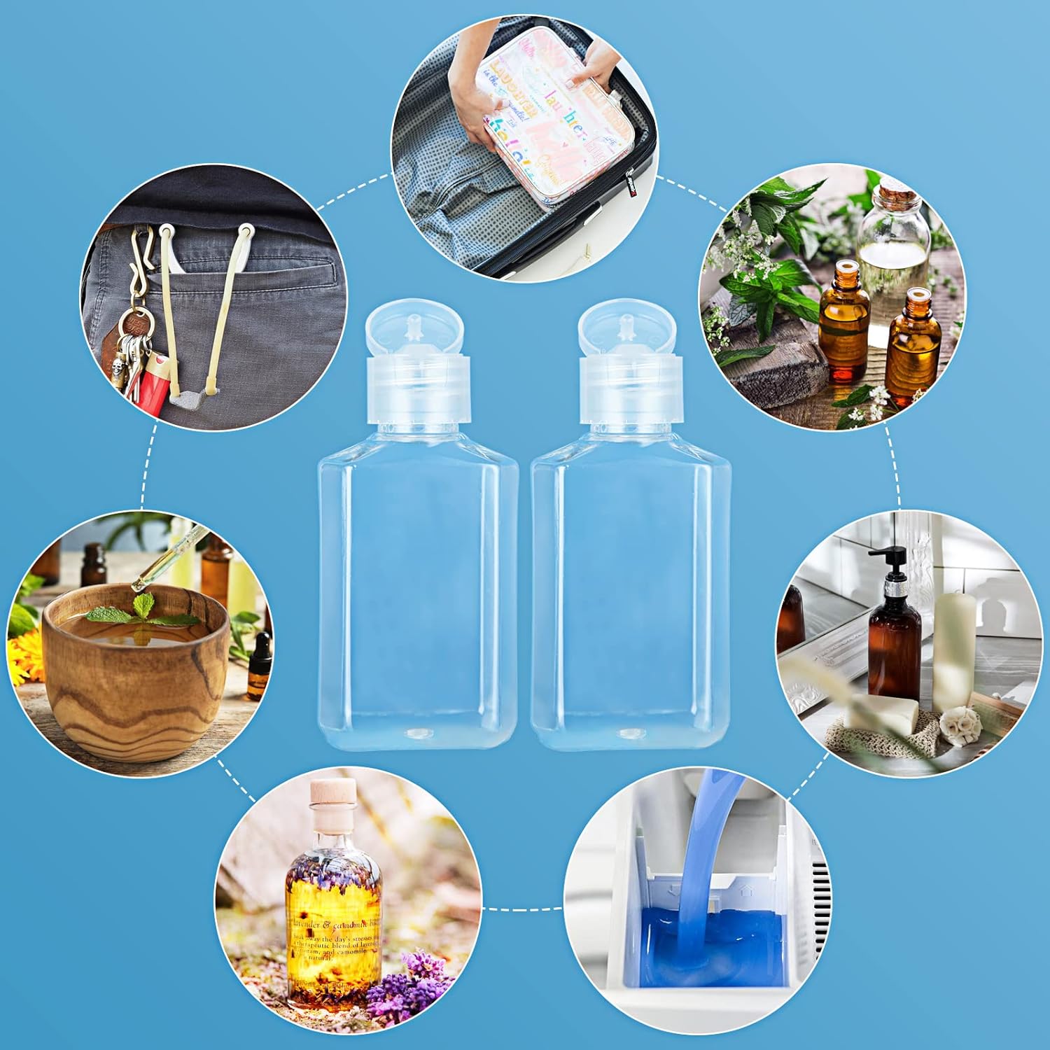 APACALI 100PCS Plastic Travel Bottles 2oz Mini Shampoo Bottles Small Empty Bottles Refillable Cosmetic Containers with Flip Cap Clear Portable Small Bottles for Liquid, Lotions, Toner, Body Soap - Image 7