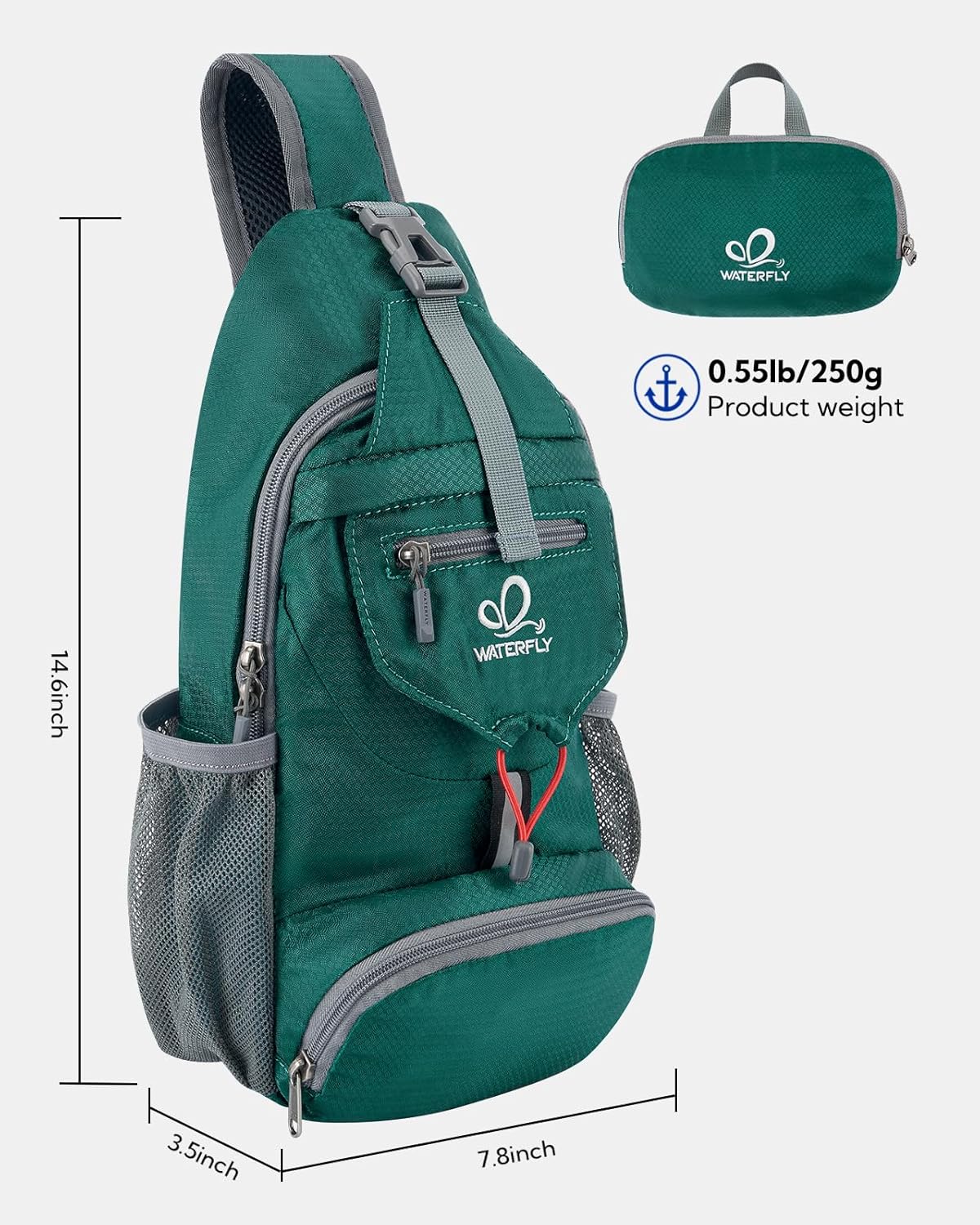 WATERFLY Packable Small Crossbody Sling Backpack Shoulder Chest Bag Daypack for Hiking Traveling - Image 3