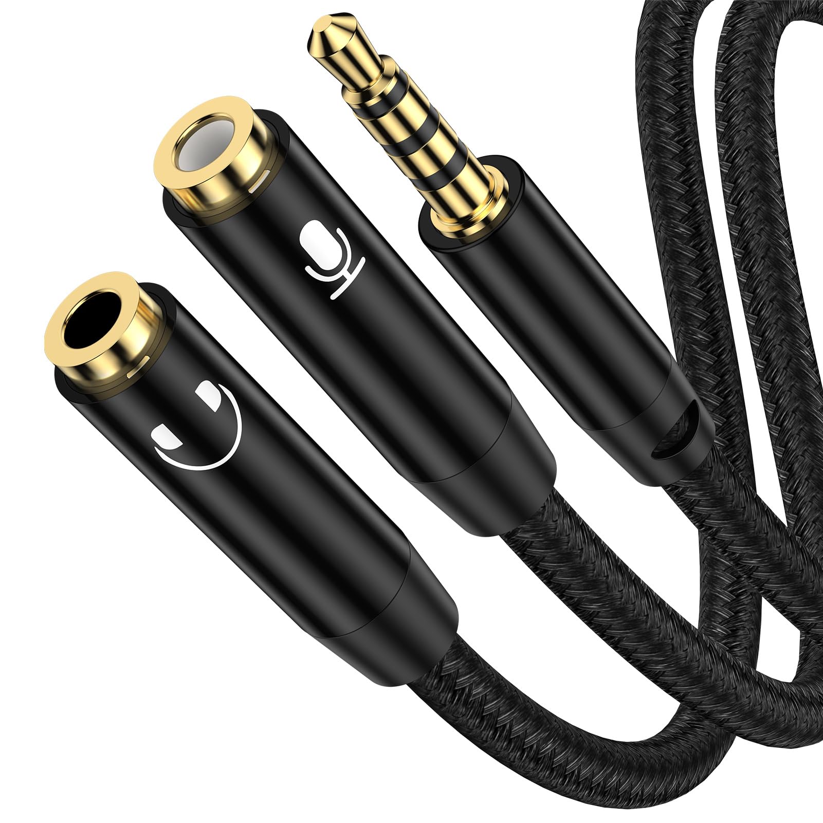 3.5mm Headphone Splitter Audio Stereo Y Splitter Male to Female Dual Headphone Jack Adapter Aux Extension Cable for Earphones Compatible with PS4 PS5 Xbox Switch PC Gaming Headsets Phone Tablet Laptop