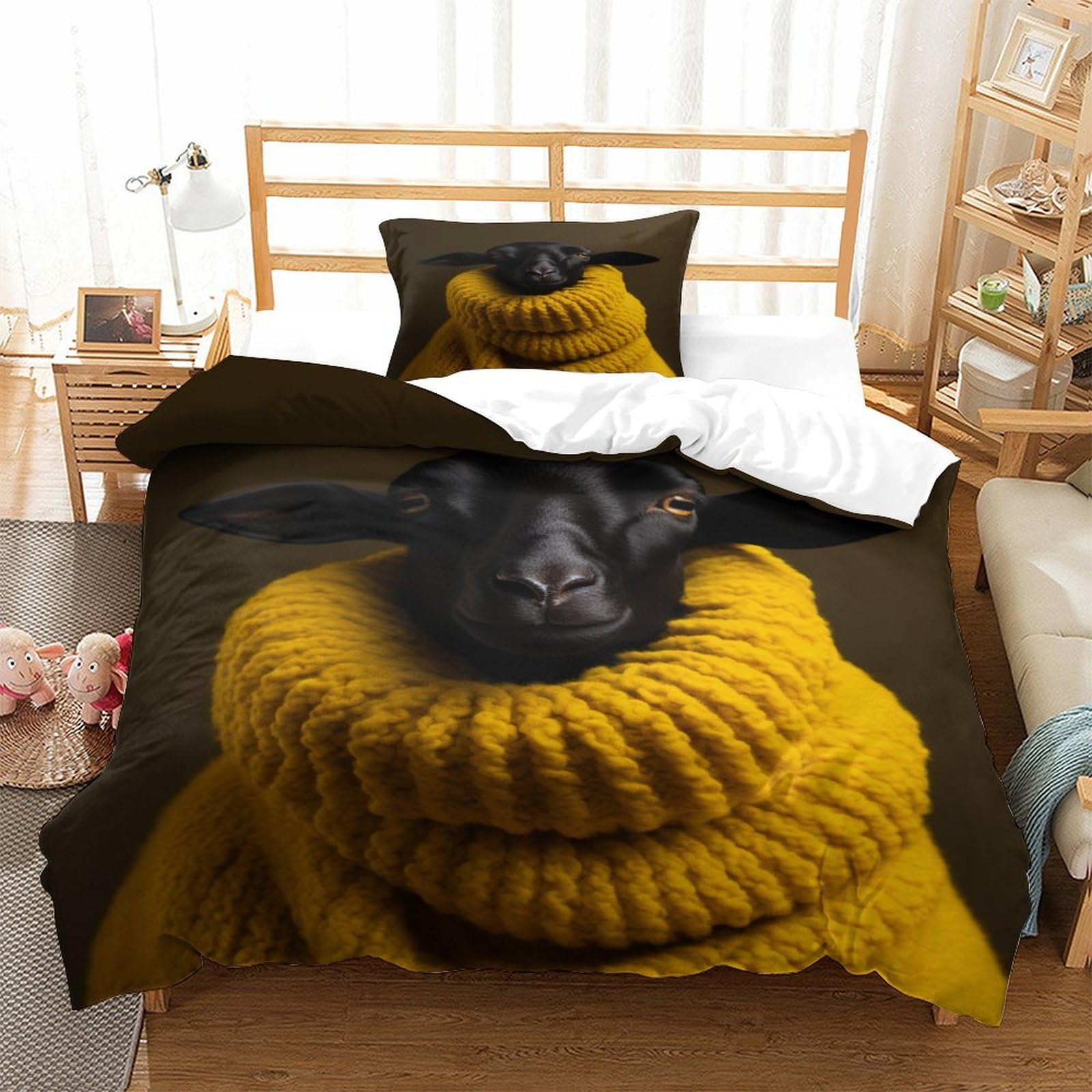 P1S9U7W5Y Cozy Wool 3D Printed Duvet Cover Set 3pcs Microfiber Sheep Bedding Set Single