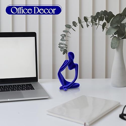 Miniatura 4 de Decoración de estatua de pensador azul, estatua abstracta flocada de pensador, escultura artística de resina, figuras coleccionables modernas para