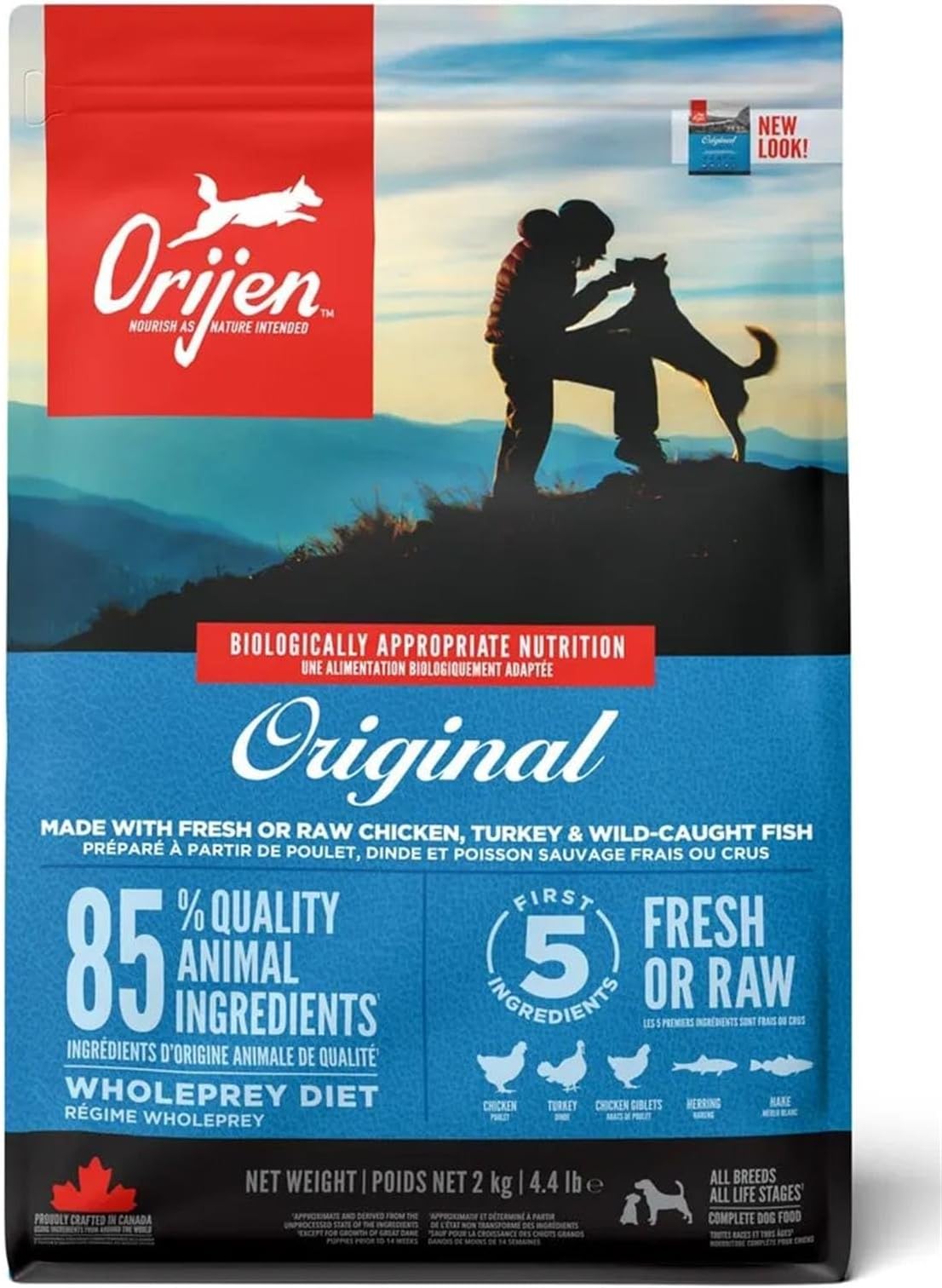 ORIJEN Original Dry Dog Food, Grain Free Dog Food for All Life Stages, Fresh or Raw Ingredients, 17 Kg