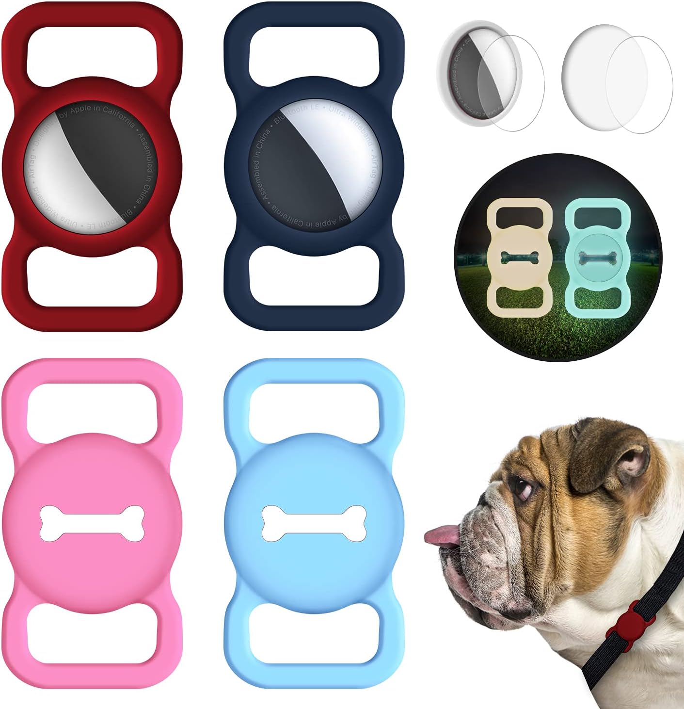 Air Tag Holder , Protective Case Compatible with AirTag Dog Collar Pet Air Tags Case Cover School Bag (blue1, 4pack)
