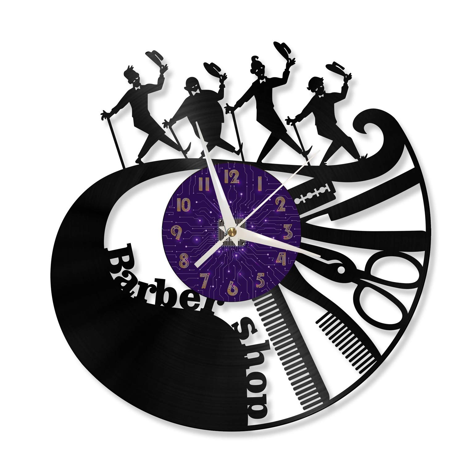 Horloge Murale Silencieuse Évite le Tic-Tac Disque Vinyle Coiffeur Drôle 12 Pouces
