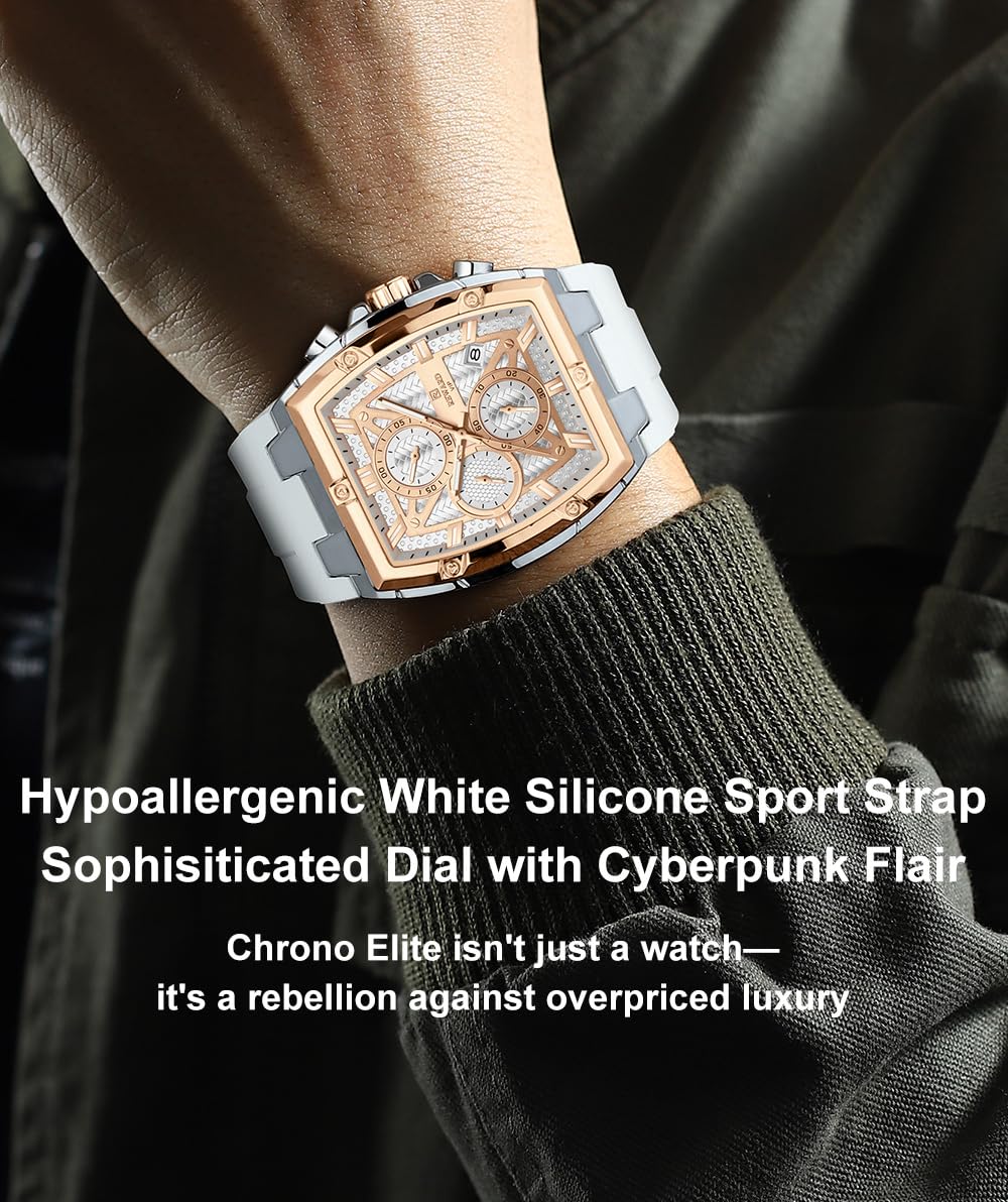 MASTOP Montre pour homme - Cadran rectangulaire - Étanche jusqu'à 5 ATM - Affichage analogique - Minuteur - Design punk cool - Bracelet en silicone