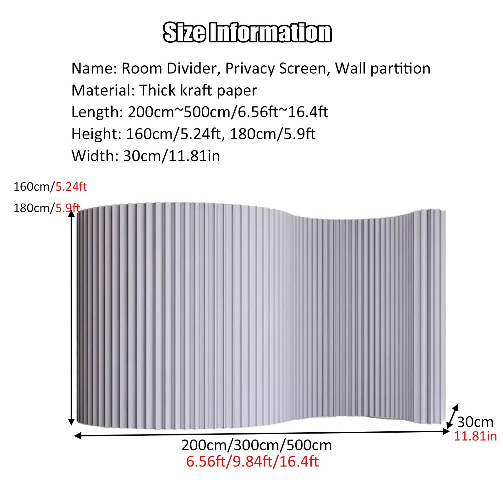 Divisorio moderno pieghevole grigio, alto 5,24 ~ 1,8 m, divisorio di carta per la privacy, schermo indipendente per casa, ufficio, abbigliamento, negozio, decorazione, grigio, 200 x 180 cm