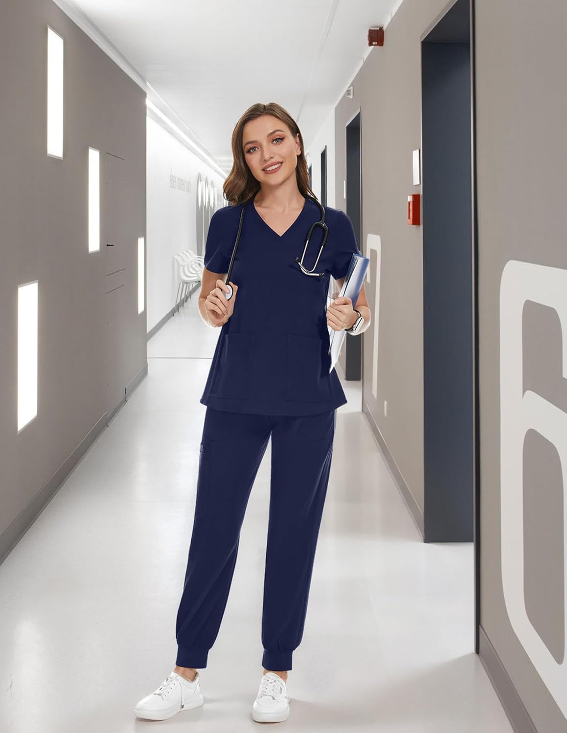 PACBREEZE Women's Maternity Scrubs with 6 Pockets, Workwear Maternity Jogger Scrubs Pregnancy Pants, S-XXL - Image 2