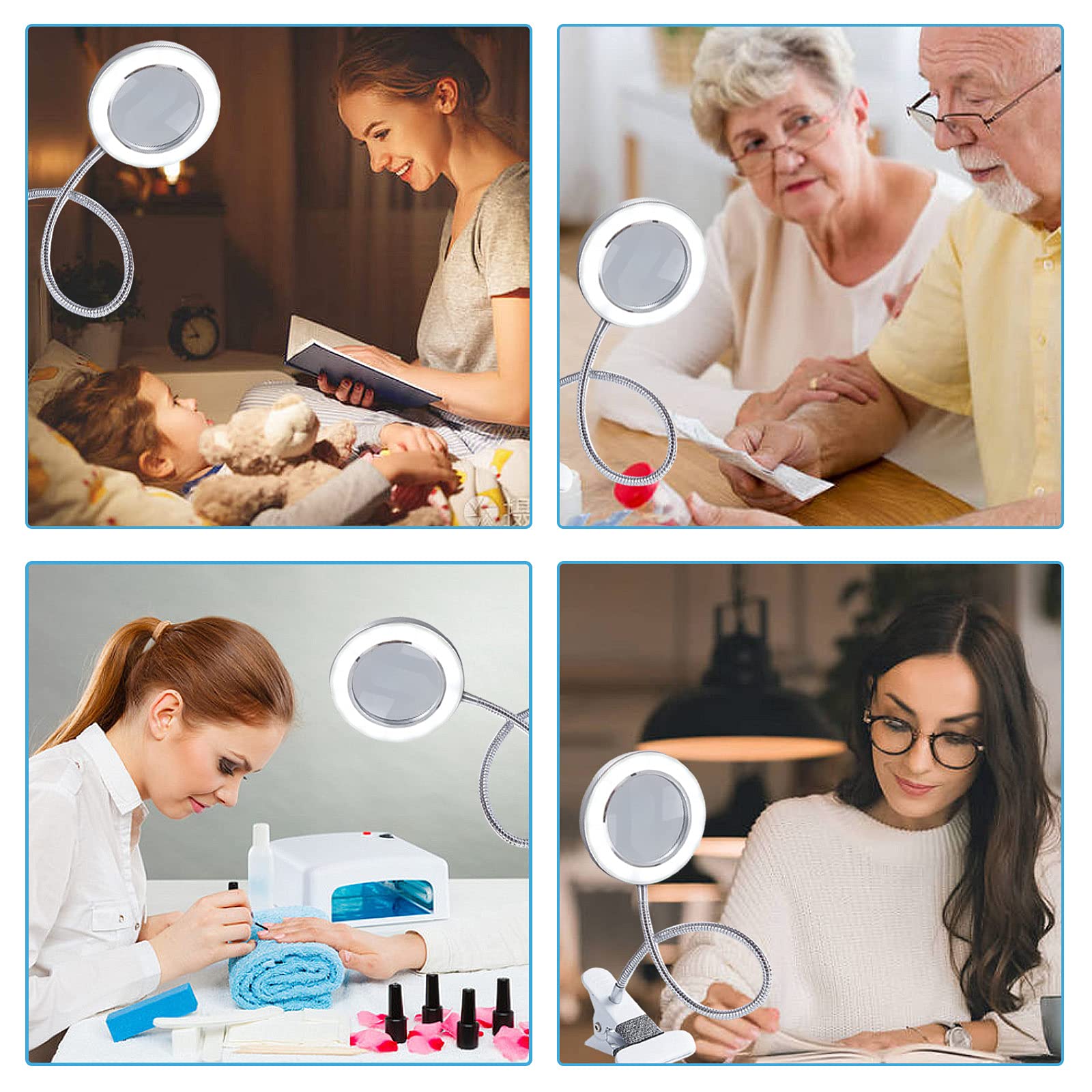 Lampada con Lente Ingrandimento, Lampada Estetista da Tavolo Dimmerabile LED USB con Pinza di Cigno Flessibile per Trucco Tattoo Nail Art Bellezza [Classe di efficienza energetica A+]
