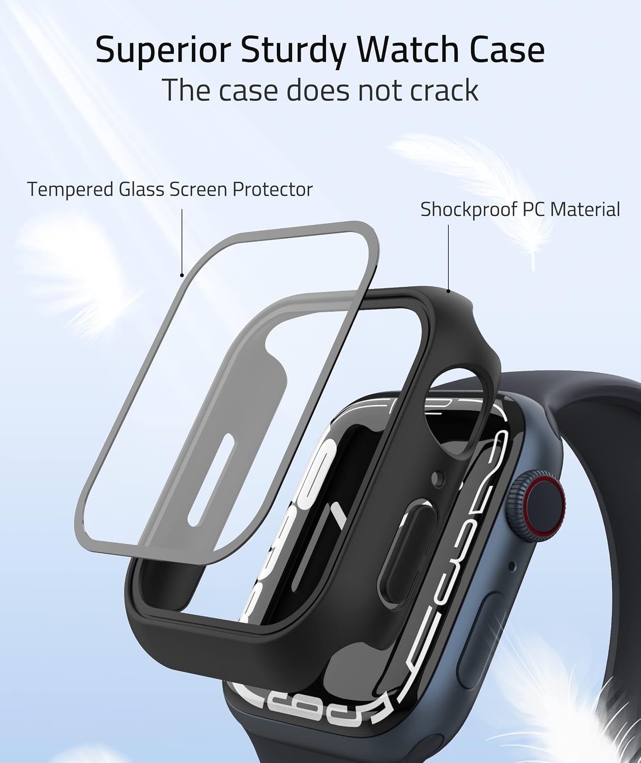 Syntech [2-Pack] Apple Watch Case Compatible with Apple Watch Series 7 Case 45mm, HD Tempered Glass Screen Protector Hard Full Coverage Protective Cover for iWatch 45mm Accessories, Black