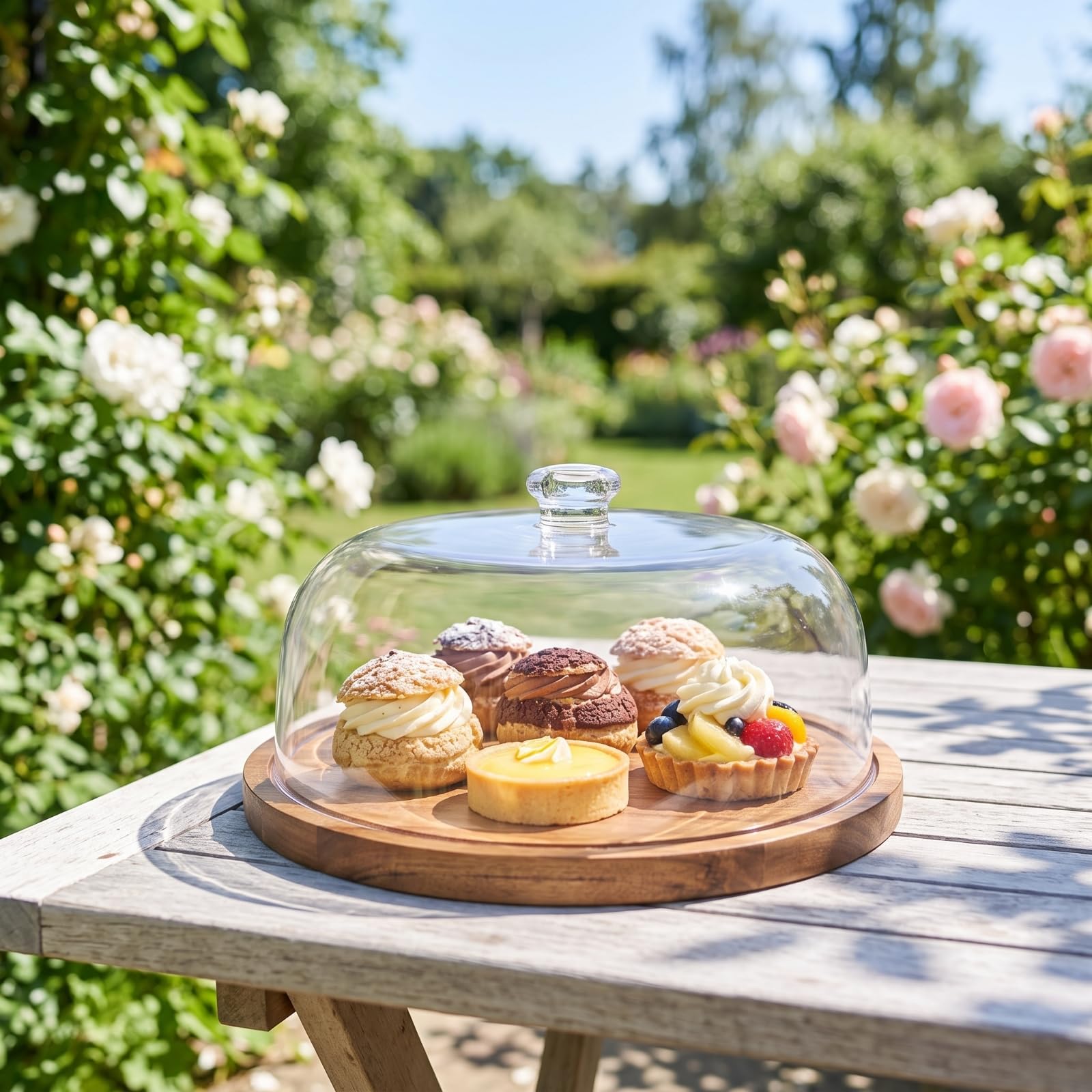 Colcolo Torta con Cupola Antipolvere | Base in Legno Naturale, Dolci con Coperchio, Stabile, Alzata per Torte Campana, Tavola, Collo
