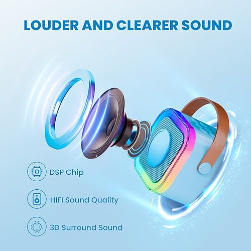 Miniatura 53 de Máquina de karaoke para niños y adultos, minialtavoz Bluetooth portátil con 2 micrófonos inalámbricos y luces de fiesta, para celular, regalo