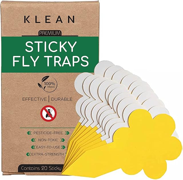 KLEAN Fruit Fly, Whitefly and Fungus Gnat Killer, Yellow Sticky Fly Traps for Indoor and Outdoor, Easy-to-Use, Eco-Friendly and Highly Effective (20-pack)
