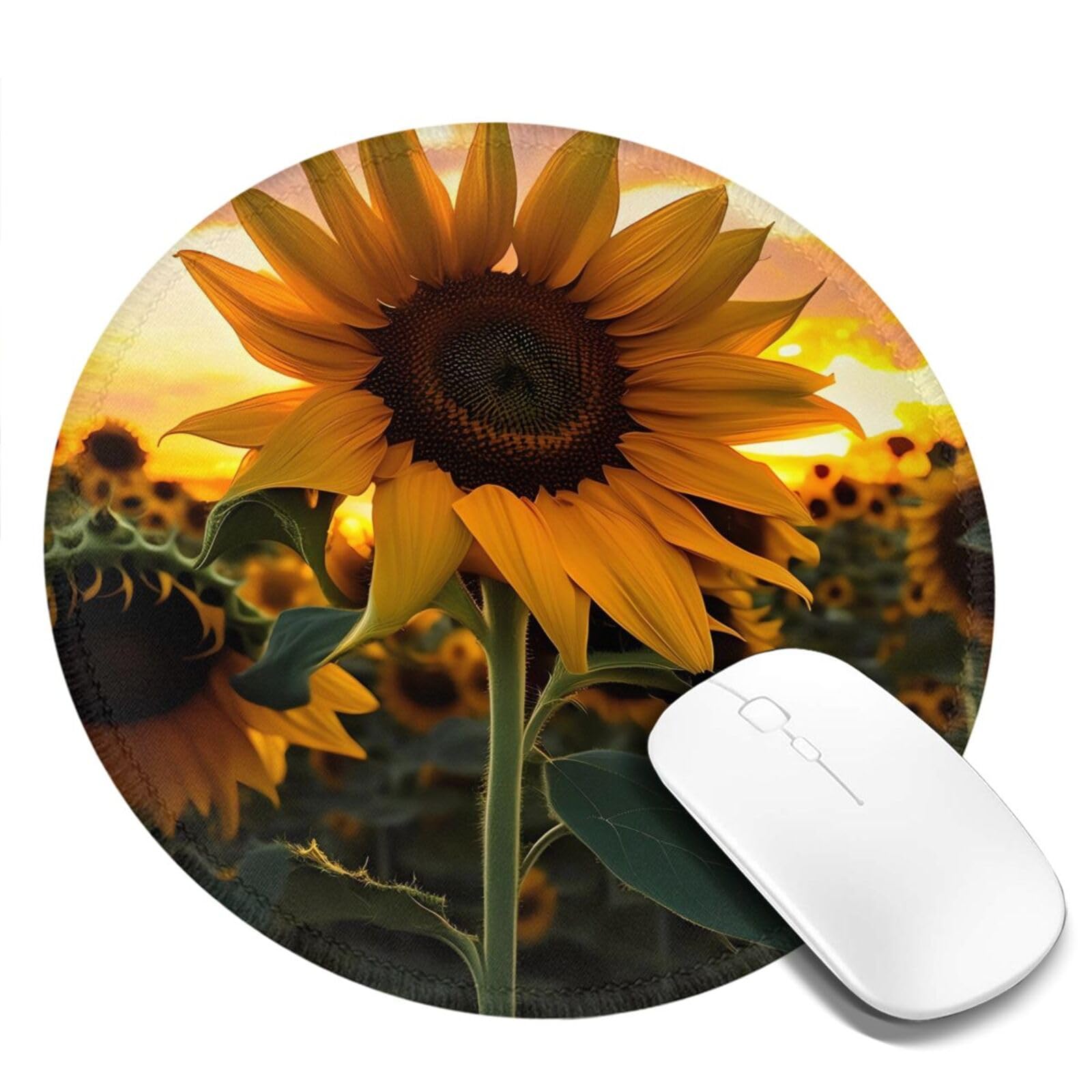 Personalisiertes Mauspad Mit Sonnenblumen-Design – Rund, 20x20 Cm, Rutschfeste Gummiunterseite, Waschbar