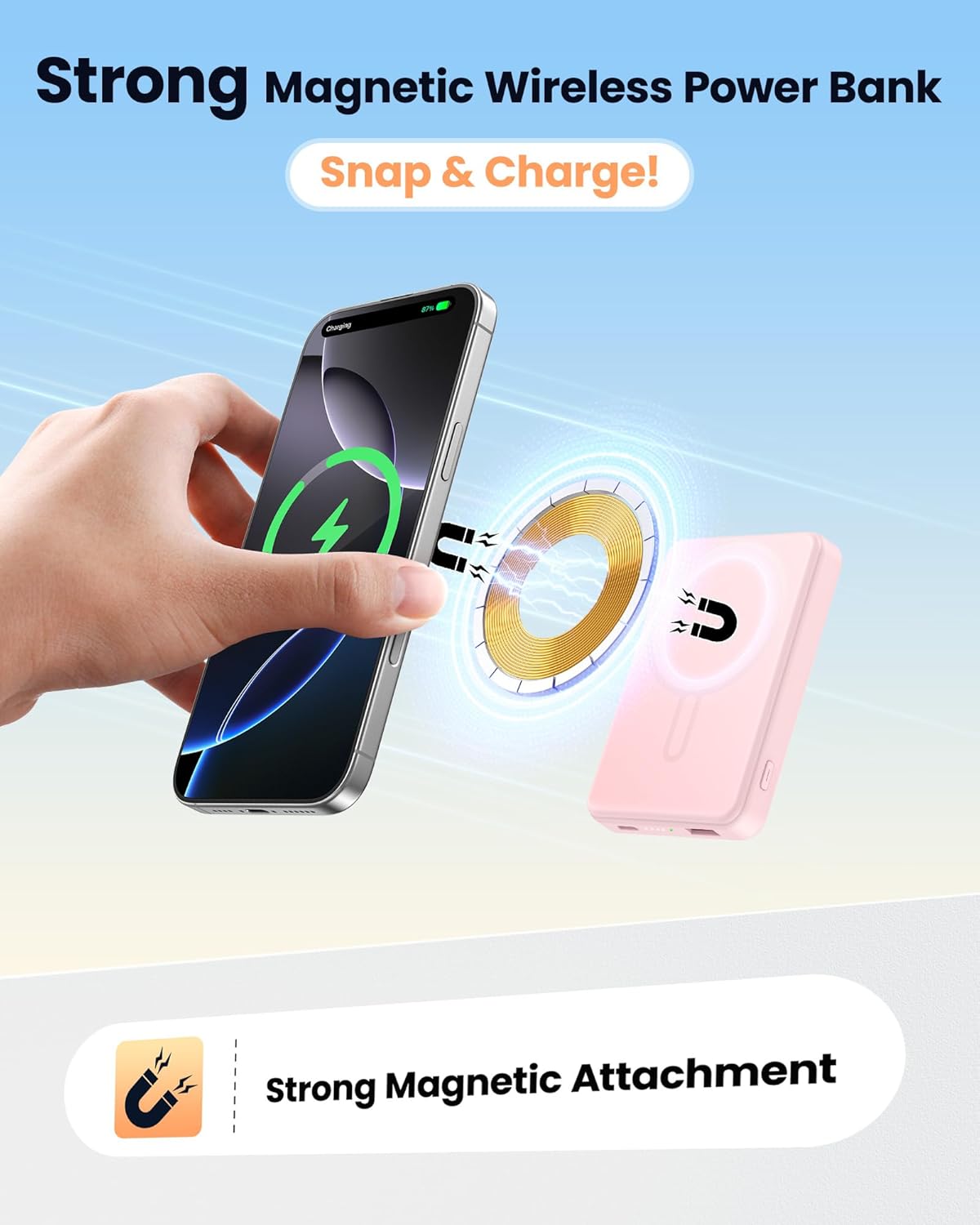 for Magsafe Portable Charger Power Bank, 12000mAh Magnetic Power Bank with 15W Wireless & 20W USB C Fast Charging, Ultra-Slim Battery Pack for iPhone 17/16/15/14/13/12 Series, Travel Essential (Pink)