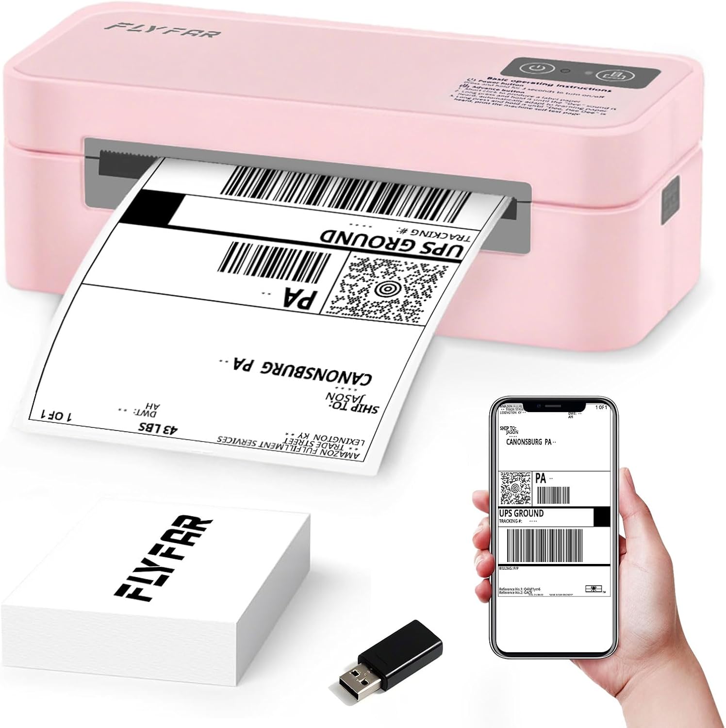 Bluetooth Thermal Label Printer, 4x6 Shipping Label Printer  (Pink)