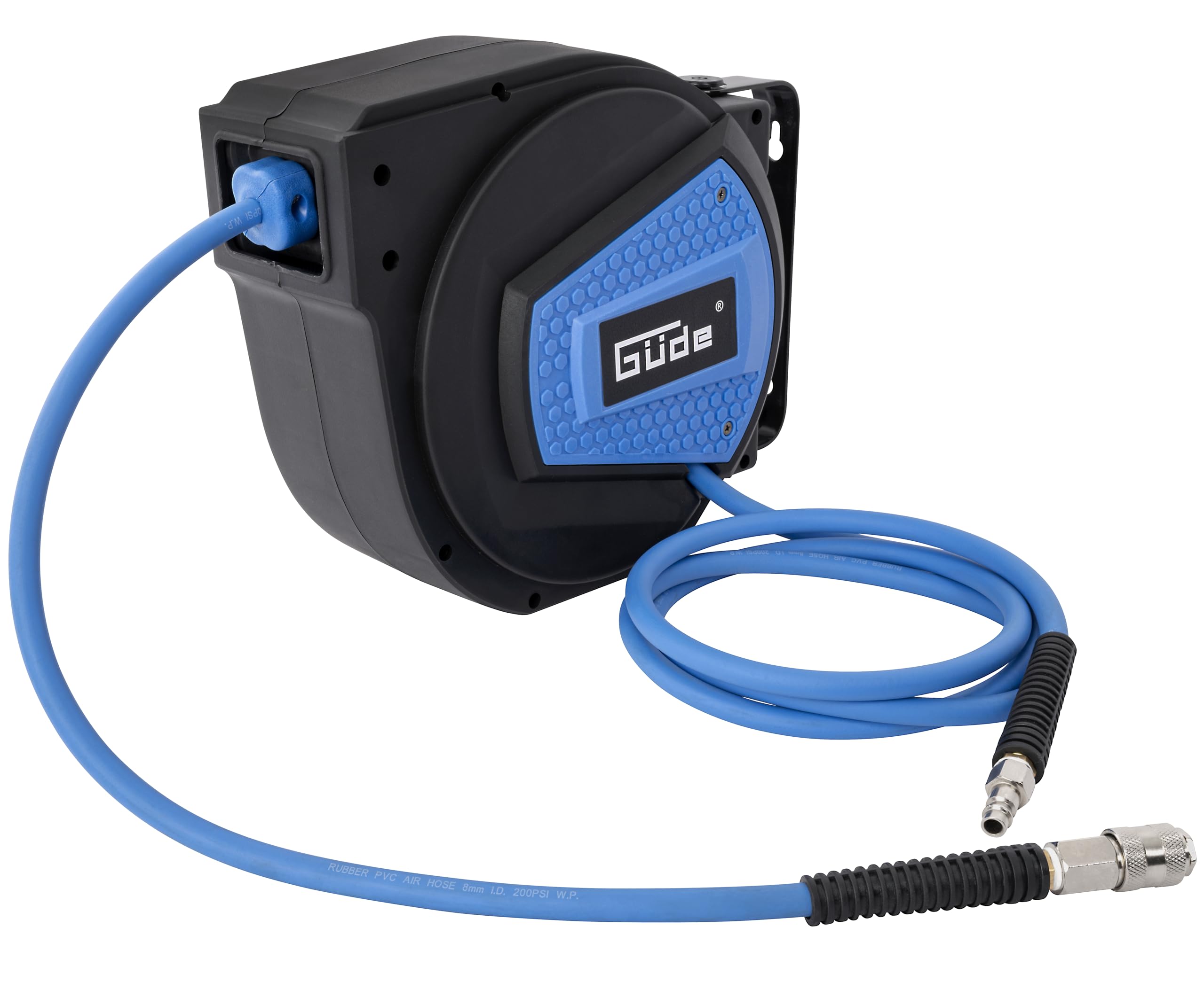 Güde Avvolgitubo automatico 10 m (pressione di esercizio 12 bar, girevole a 180°, tubo ad aria compressa altamente flessibile, resistente a olio e temperatura, filettatura 1/4", supporto a parete)