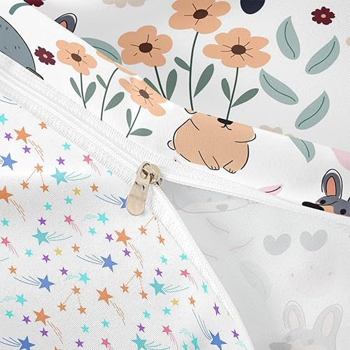 Miniatura 6 de Feelyou Funda de edredón de perro de dibujos animados, juego de ropa de cama para niños y niñas, perros y flores, funda de edredón con plantas