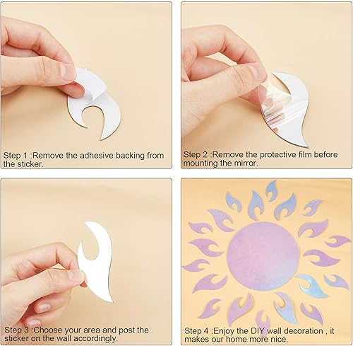 Miniatura 4 de CREATCABIN Calcomanías de pared con espejo de girasol 3D, calcomanías de pared de espejo acrílico, autoadhesivas, decoración de pared para sala de