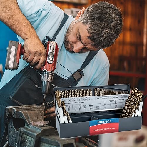 Miniatura 5 de HIDOTOL Juego de brocas de cobalto M35 HSS para acero endurecido fraccionario 116"-12", letra A - Z, alambre #1 - #60 con caja de metal indexada