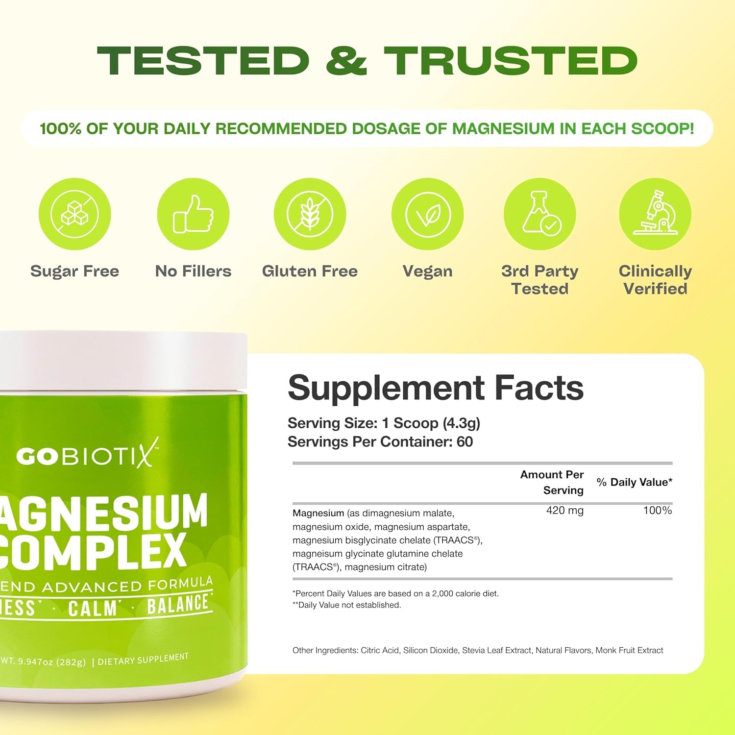 GoBiotix Magnesium Glycinate Powder – Cortisol Supplements for Women and Men – High Absorption Magnesium Complex Calm Supplement with Citrate, Malate – Sugar Free – 420 mg, 60 Servings - Lemon Lime - Image 7