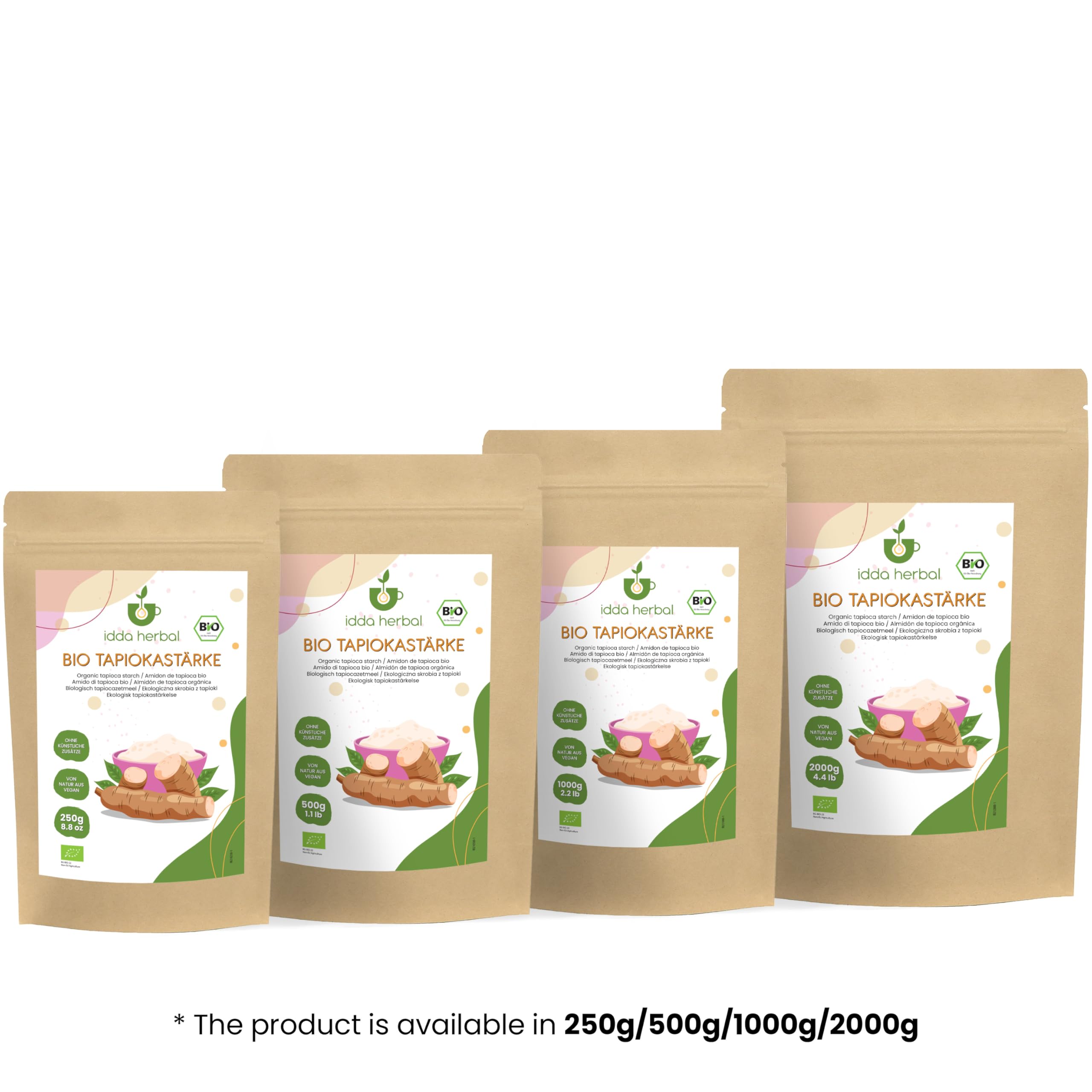 IDDA Herbal Harina de Tapioca Orgánica 1kg, Almidón de Tapioca Orgánico Molido, Harina sin Gluten