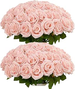 Amazon.com: IUKnot 50pcs Blush Roses Artificial Flowers Bulk,Fake Roses ...