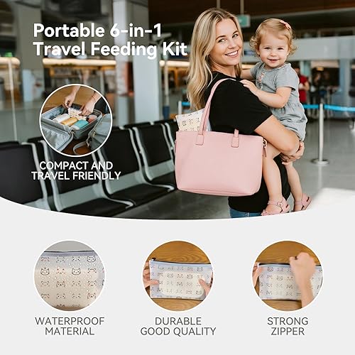 Miniatura 6 de Platos de succión para bebés pequeños, juego de 6 piezas de alimentación de silicona de viaje para niños pequeños/niños, plegables, antideslizantes,