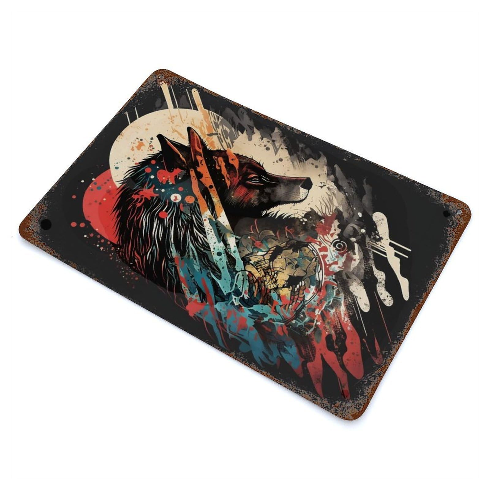 Fierce Wolf 11.8"x7.9" Vintage Metal Tin Sign, Retro Wall Decor for Basement, Hobby Room And Garage Decor