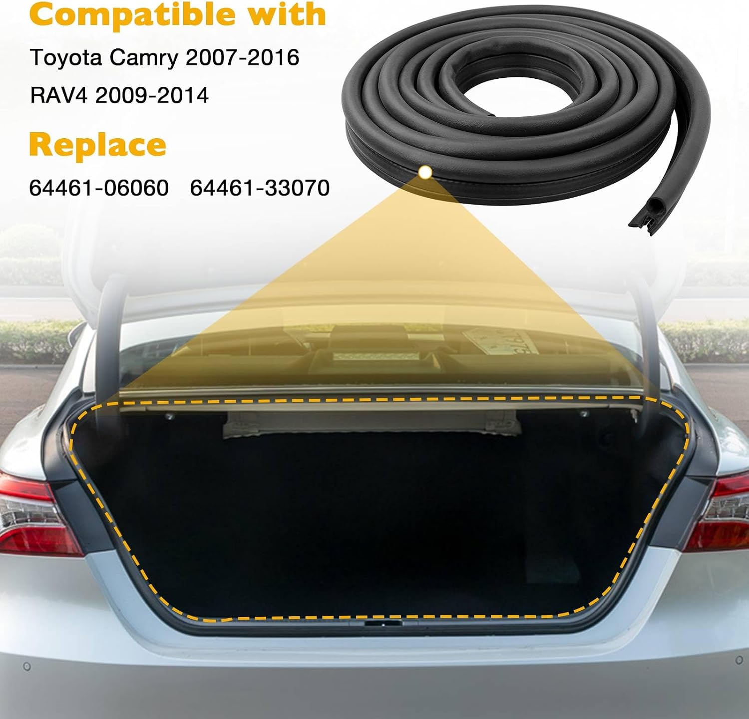 12.1 Ft Trunk Lid Seal Weatherstrip Compatible with Toyota Camry 2007-2016, RAV4 2009-2014 Replace 64461-06060 64461-33070 Trunk Rubber Seal
