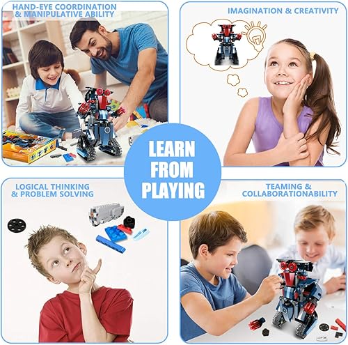 Miniatura 6 de aukfa STEM Bloque de construcción de juguete RC Robot para niños, juguete robótico controlado por aplicación y control remoto para niños y niñas,