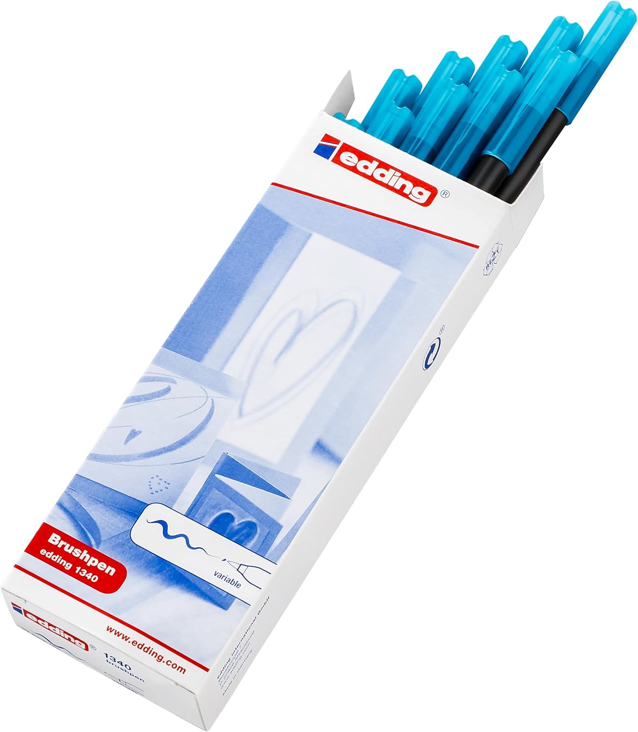 edding e-1340 Felt-Tip Pens Set of 10 with Flexible Tip-Sky Blue