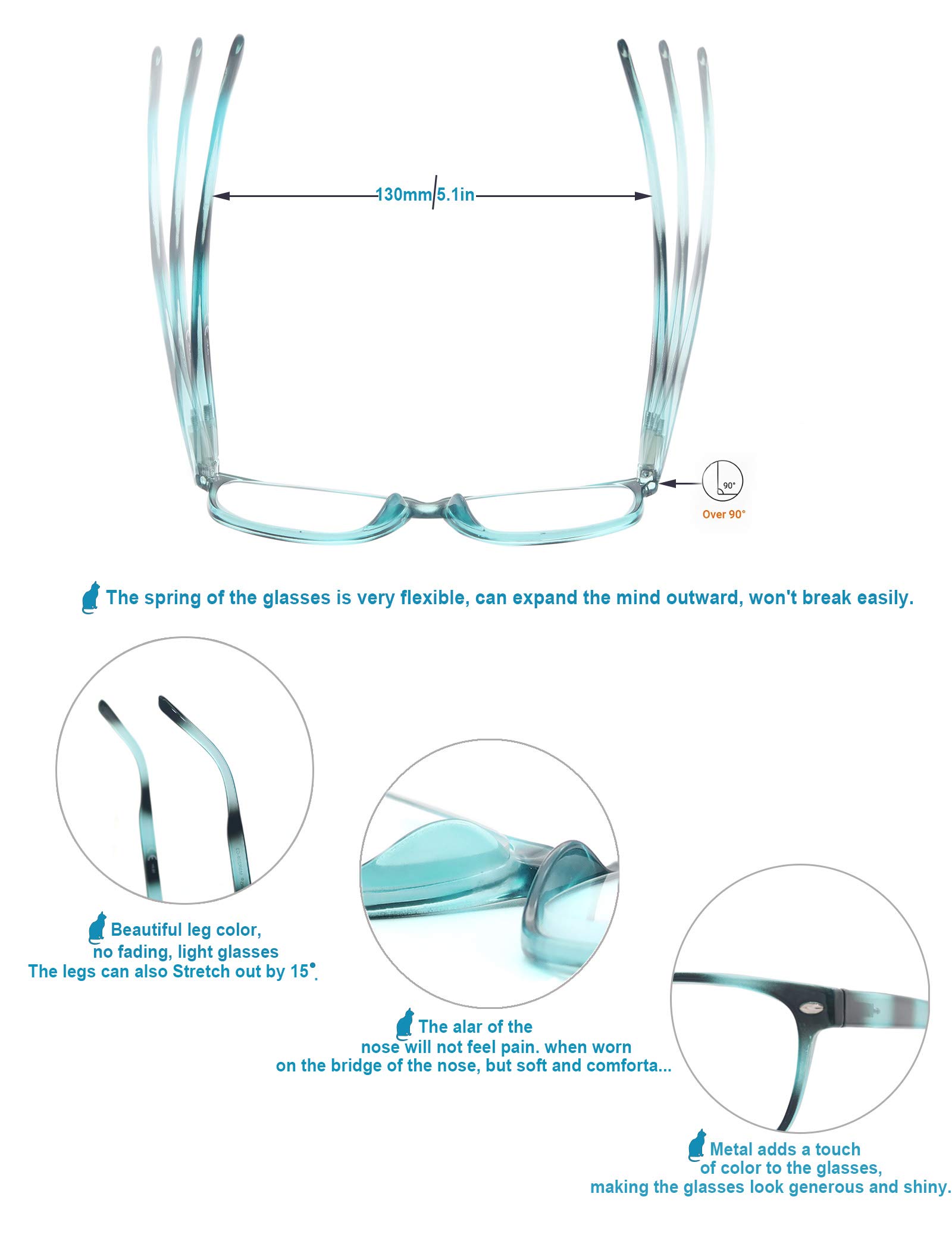 HEEYYOK Reading Glasses Men Women 4-Pack,Readers Glasses Comfortable Spring Hinges Flexible,Lgithweight Eyeglasses for Reading,Including 4 Pouch - Image 3