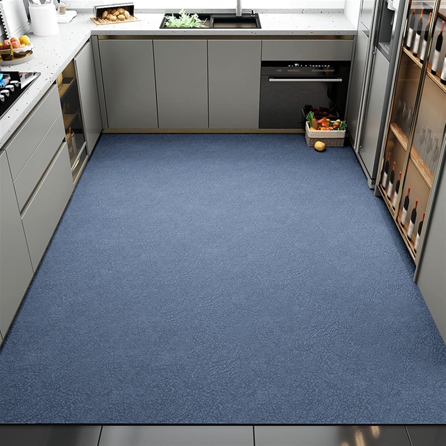 Kitchen Rug Washable Soft Diatomite Mat Absorbent Quick Dry Non Slip Floor Comfort Mats for Doorway, Hallway, Bathroom, Sink, Laundry Blue 55.1"x63.0"