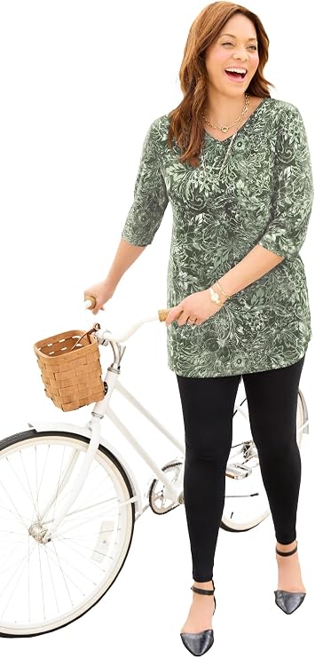 Catherines Women's Plus Size Easy Fit 3/4-Sleeve V-Neck Tunic