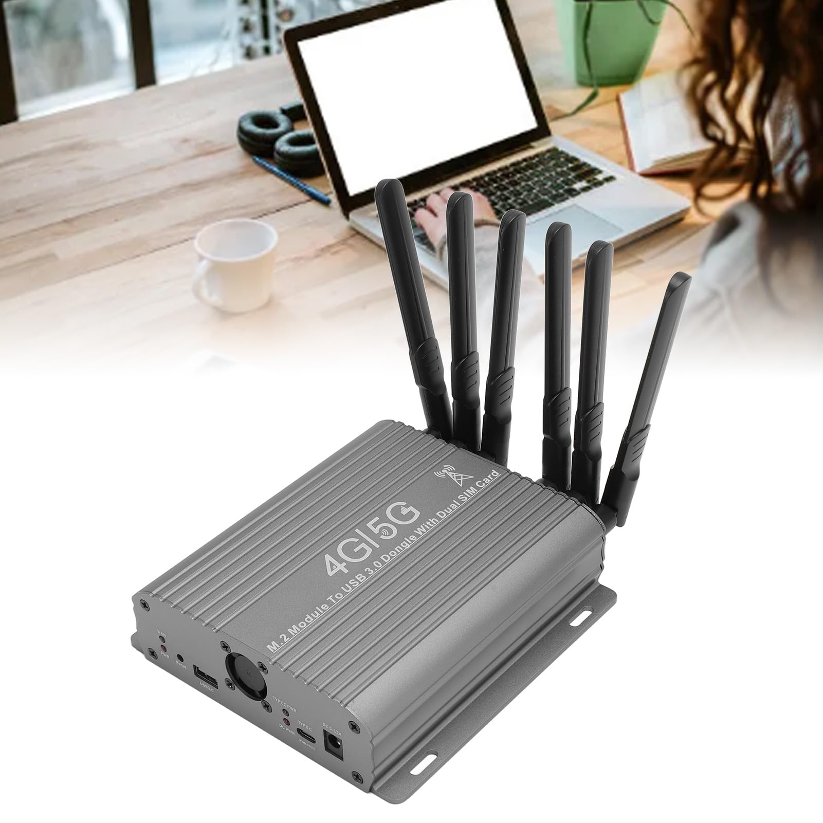 4G/5G-Modul auf USB 3.0-Adapter, NGFF M.2 auf USB 3.0-Dongle mit Dual-SIM-Kartensteckplatz, Dual-Lüfter, High-Gain-Antenne, Hilfsstromversorgung, Unterstützt 3042/3052 M.2 Key
