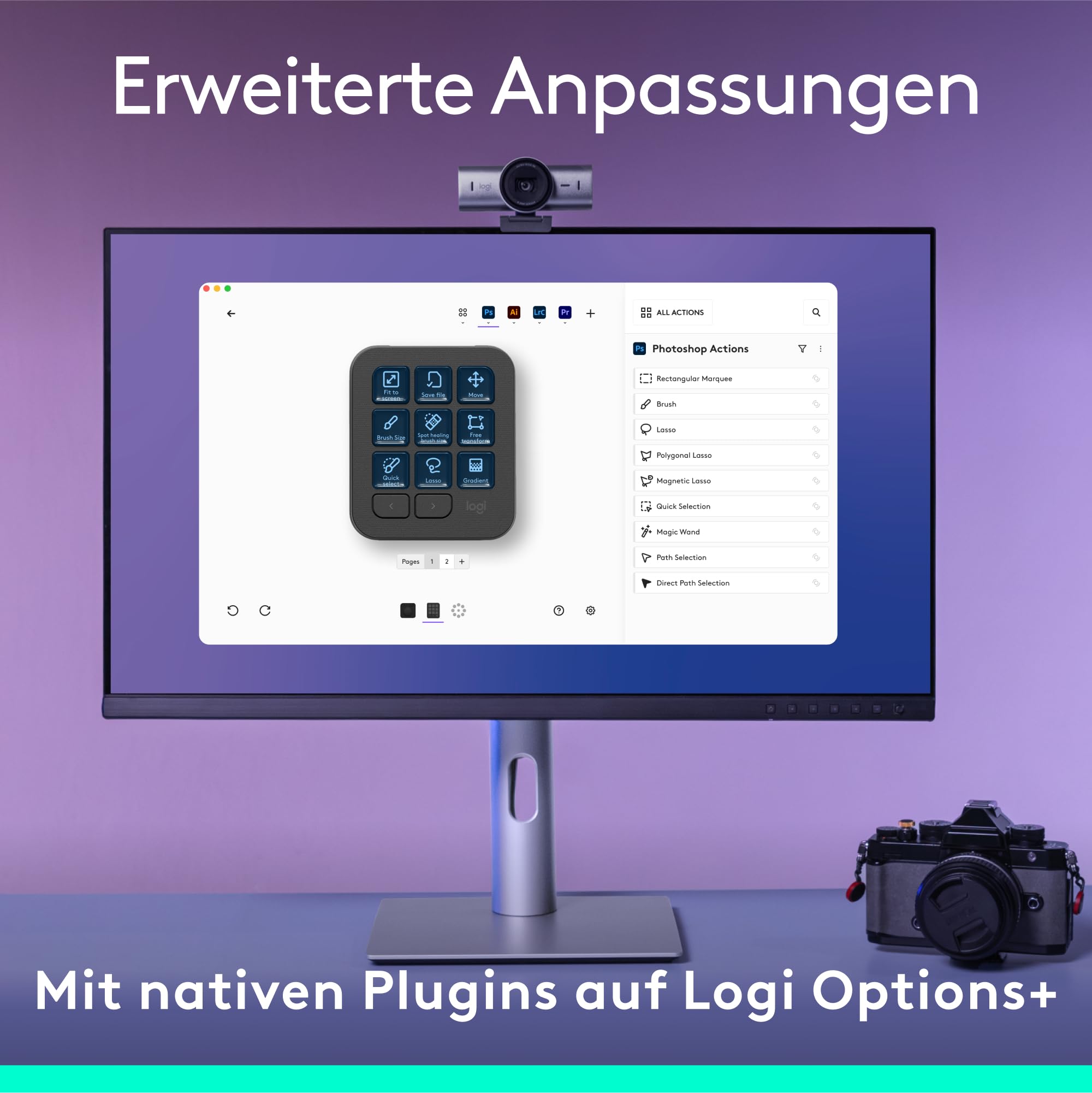 Logitech MX Creative Console, Programmierbares Tastenfeld | 9 anpassbare LCD-Tasten & Regler für Grafikdesign, Videobearbeitung, Fotografie, Adobe, Zoom, Spotify - Graphit