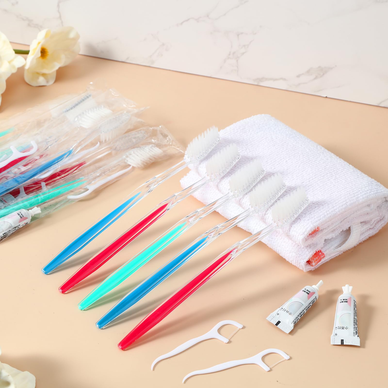 Maxcheck Set di 100 spazzolini da denti usa e getta, con dentifricio e filo interdentale, confezionati singolarmente, set di spazzolini da viaggio per senzatetto per gli ospiti dell'hotel