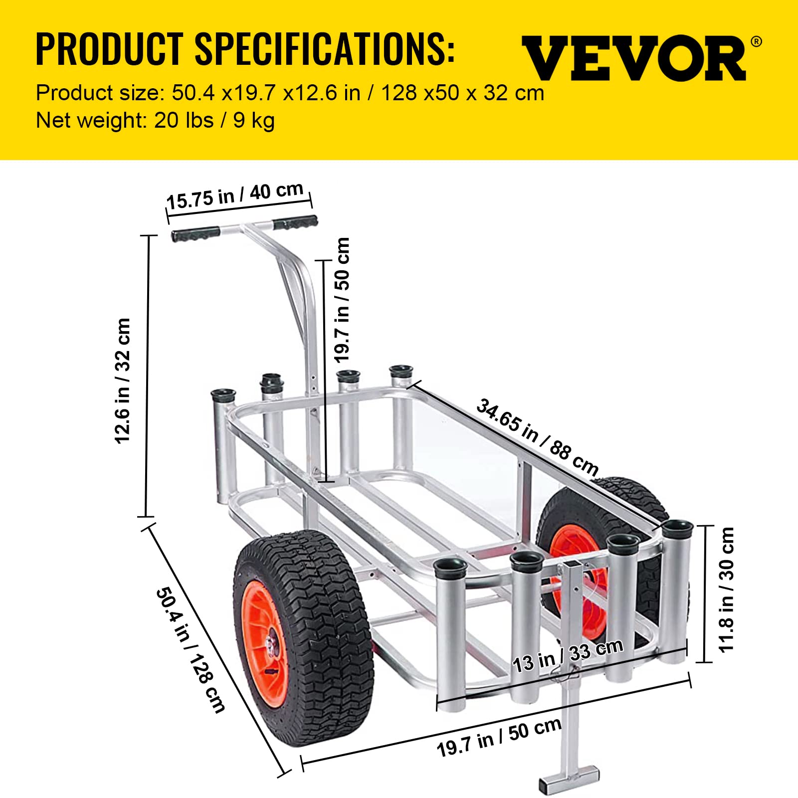 Buy VEVOR Beach Fishing Cart, 50.4"L x 19.7"W x 12.6"H Fish and Marine