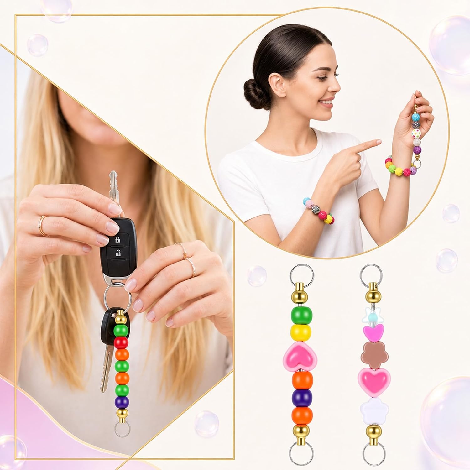 30pcs Keychain Bars for Beads, Detachable Gold Keychain Bar image 3