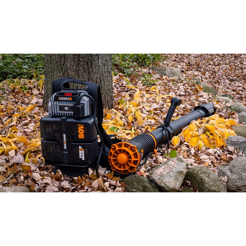 WORX WG572E Nitro Power Share to Bezszczotkowa Dmuchawa Plecakowa Zasilana przez 4 Akumulatory 20 V 4 Ah Power Share Zapewniające 80 V Mocy i Wydajności